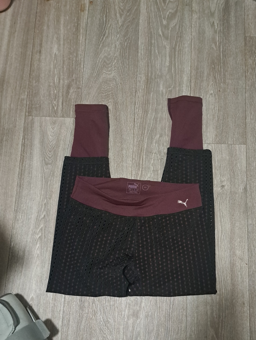 Puma Lux Black Leggings with Burgundy Waistband and Cuffs